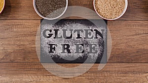Gluten free diet options - various seeds, grains and products slide into frame