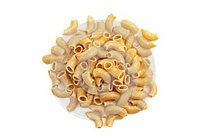 Gluten Free Dry Brown Rice Elbow Macaroni Pasta Isolated on a White Background