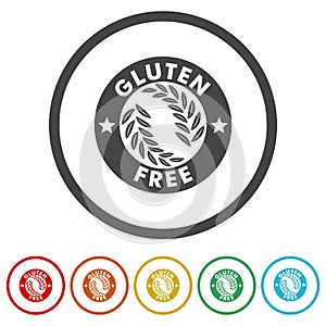 Gluten free food label isolated on white background, color set