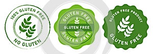 gluten free food stamp badge for product no wheat emblem set tag in green color sticker design graphic