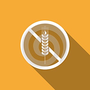 Gluten free grain icon isolated with long shadow. No wheat sign. Food intolerance symbols