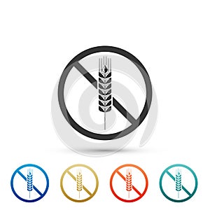 Gluten free grain icon isolated on white background. No wheat sign. Food intolerance symbols. Set elements in colored