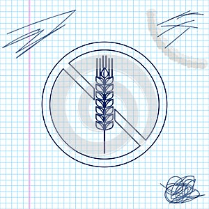 Gluten free grain line sketch icon isolated on white background. No wheat sign. Food intolerance symbols. Vector