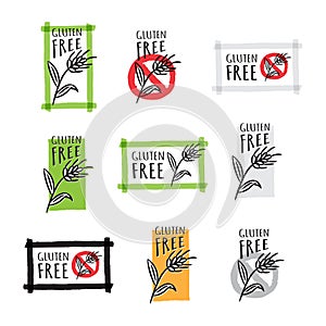 Gluten free hand drawn vector label set