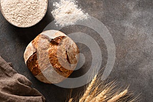 Gluten free healthy whole grain bread on brown background.