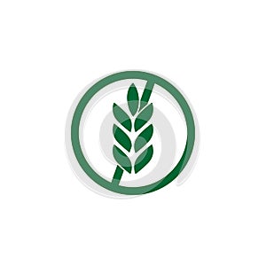 Gluten free icon. Crossed out green spikelet in a circle. Vector illustration. Eps 10.
