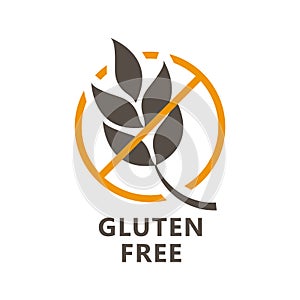 Gluten free icon - ear of wheat and ban sign, gluten free label