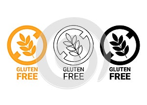 Gluten free icon. Isolated no grain symbol. Yellow, outline and black icon. Vector