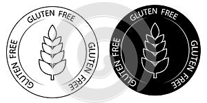 Gluten free  icon. No gluten stamp. Outline stamp. Sign with wheat inside and with lettering