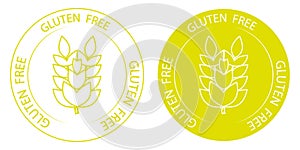Gluten free  icon. No gluten stamp. Sign with wheat inside and with lettering