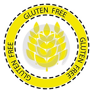 Gluten free  icon. No gluten stamp. Sign with wheat inside and with lettering