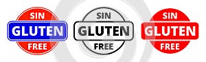 Gluten free icon, Spanish Sin Gluten food package stamp. Vector gluten free healthy products package label photo