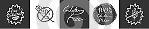 Gluten free icon vector. Handwritten stamp gluten-free 100% guarantee.