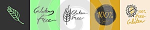 Gluten free icon vector. Handwritten stamp gluten-free 100% guarantee.