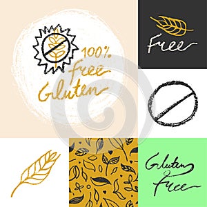 Gluten free icon vector. Handwritten stamp gluten-free 100% guarantee.