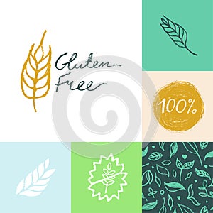 Gluten free icon vector. Handwritten stamp gluten-free 100% guarantee.