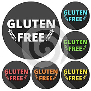 Gluten free icons set with long shadow