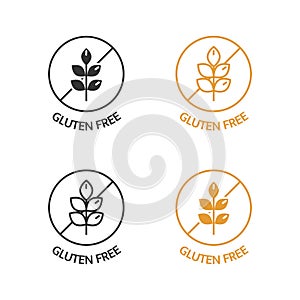 Gluten free icons set. No wheat symbols for food package, dietary products. Natural ingredients label. Product free