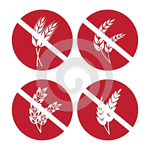 Gluten free icons set with wheat and rye ears