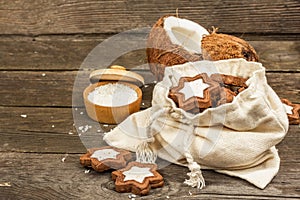 Gluten-free and lactose-free coconut cookies. Homemade healthy pastries, vegan lifestyle