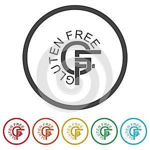 Gluten free letter logo. Set icons in color circle buttons