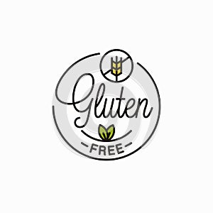 Gluten free logo. Round linear of gluten wheat