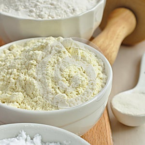 Gluten free millet flour in white bowl