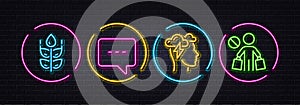 Gluten free, Mindfulness stress and Blog minimal line icons. For web application, printing. Neon laser 3d lights Vector