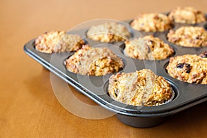 Gluten free muffins on roasting pan photo
