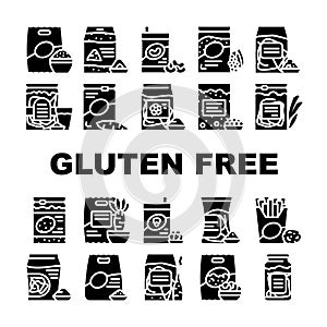 Gluten Free Products Collection Icons Set Vector