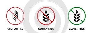 Gluten Free Silhouette Icon Set. No Gluten Food. Allergic on Wheat Sign Collection. Allergy Wheat Forbidden Symbol