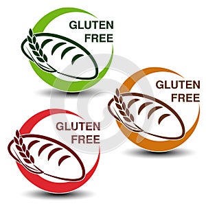 Gluten free symbols on white background. Circular icons with silhouettes of bread with spikelet. photo