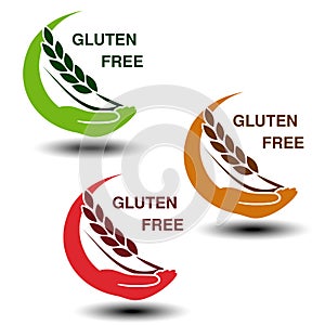 Gluten free symbols on white background. Circular silhouettes hand with spikelet.