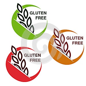 Gluten free symbols on white background. Circular stickers with spikelet.