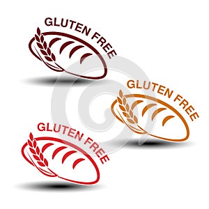 Gluten free symbols on white background. Silhouettes of bread with spikelet.