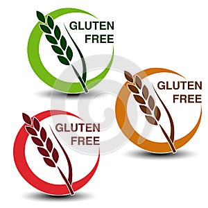 Gluten free symbols on white background. Silhouettes spikelet in a circle with shadow. photo