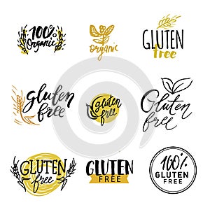 Gluten free vector. healthy dietetic product icons and labels