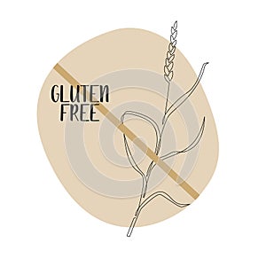 Gluten free vector icon, isolated on white. Continuous line wheat, grain crop. Perfect for stamp, mark, emblem, packaging design
