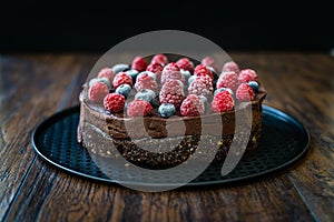 Gluten Free Vegan Chocolate Raw Cake with Raspberries and Blueberries