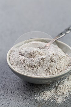 Glutenfree buckwheat flour for baking in the bowl photo