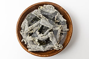 Glutinous rice fried seaweed snack on white background