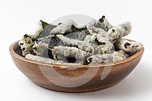 Glutinous rice fried seaweed snack on white background