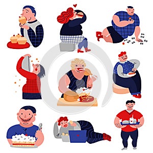 Gluttony Habits lat Icons Set photo