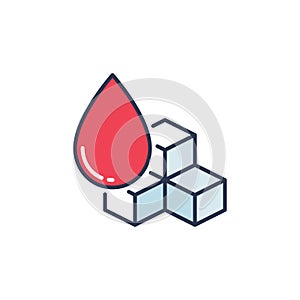Glycemia vector Sugar in Red Blood Drop concept colored icon