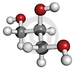 Glycerol (glycerin) molecule. Produced from fat and oil triglycerides. Used as sweetener, solvent and preservative in food and