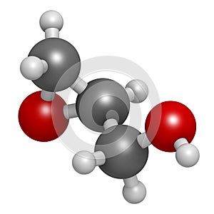 Glycidol molecule. 3D rendering. Atoms are represented as spheres with conventional color coding: hydrogen (white), carbon (grey