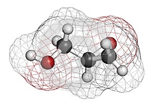 Glycidol molecule. 3D rendering. Atoms are represented as spheres with conventional color coding: hydrogen (white), carbon (grey