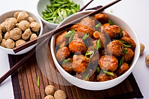 Glycine max Chunks or Soya Chunk Manchurian dry or with Gravy