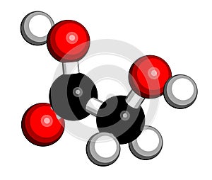 Glycolic acid hydroacetic acid molecule. 3D rendering. Atoms are represented as spheres with conventional color coding: hydrogen