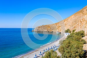 Glyka Nera beach Sweet Water or Fresh Water. View of the remote and famous Sweet Water Beach in south Crete, Greece